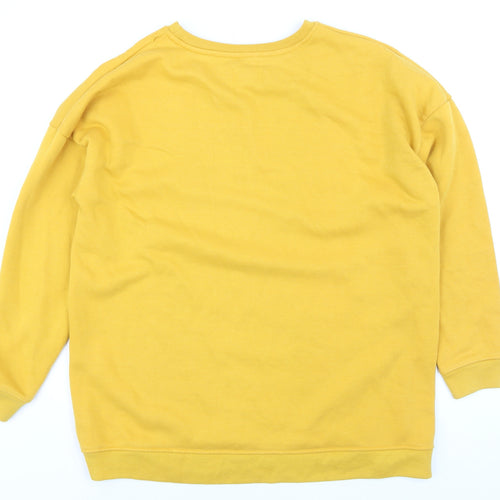 Pull&Bear Women Yellow NYC Crew Neck Pullover Jumper Size 10