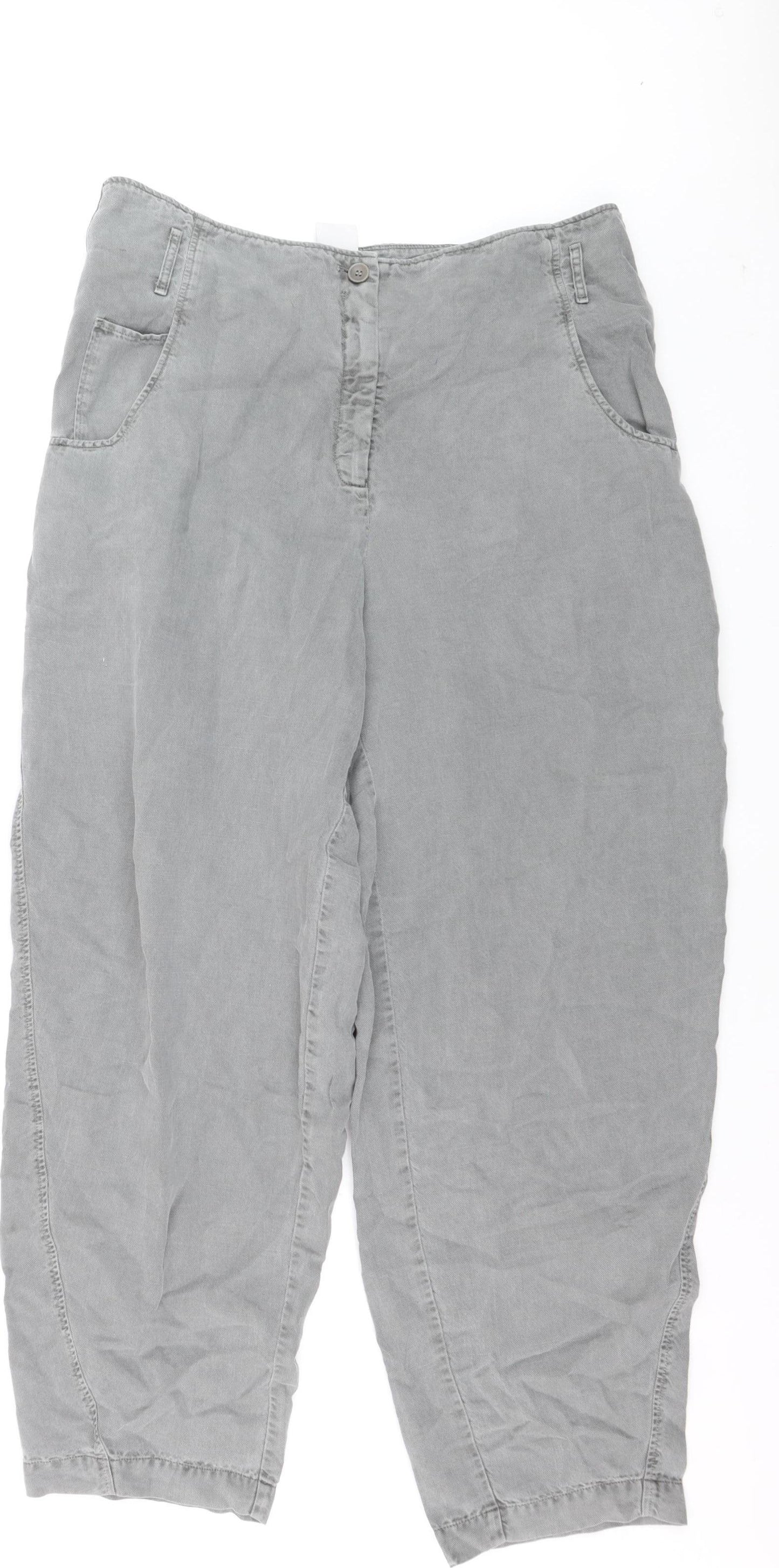 Oska Womens Grey Linen Blend Cropped Relaxed Trousers Size 14