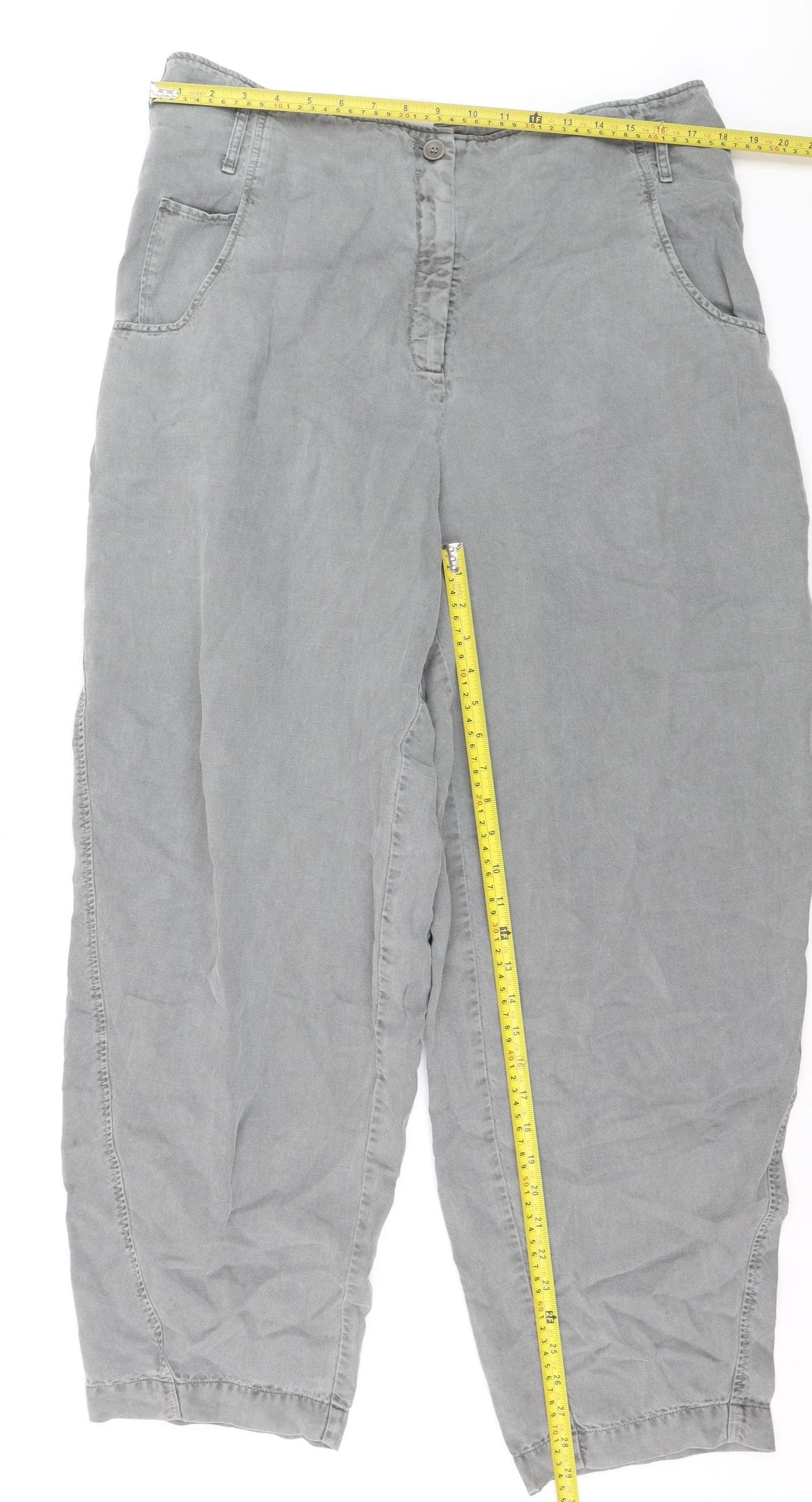 Oska Womens Grey Linen Blend Cropped Relaxed Trousers Size 14