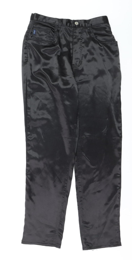 Falmer Women's Black Satin Stretch Straight Trousers Size 12 Regular
