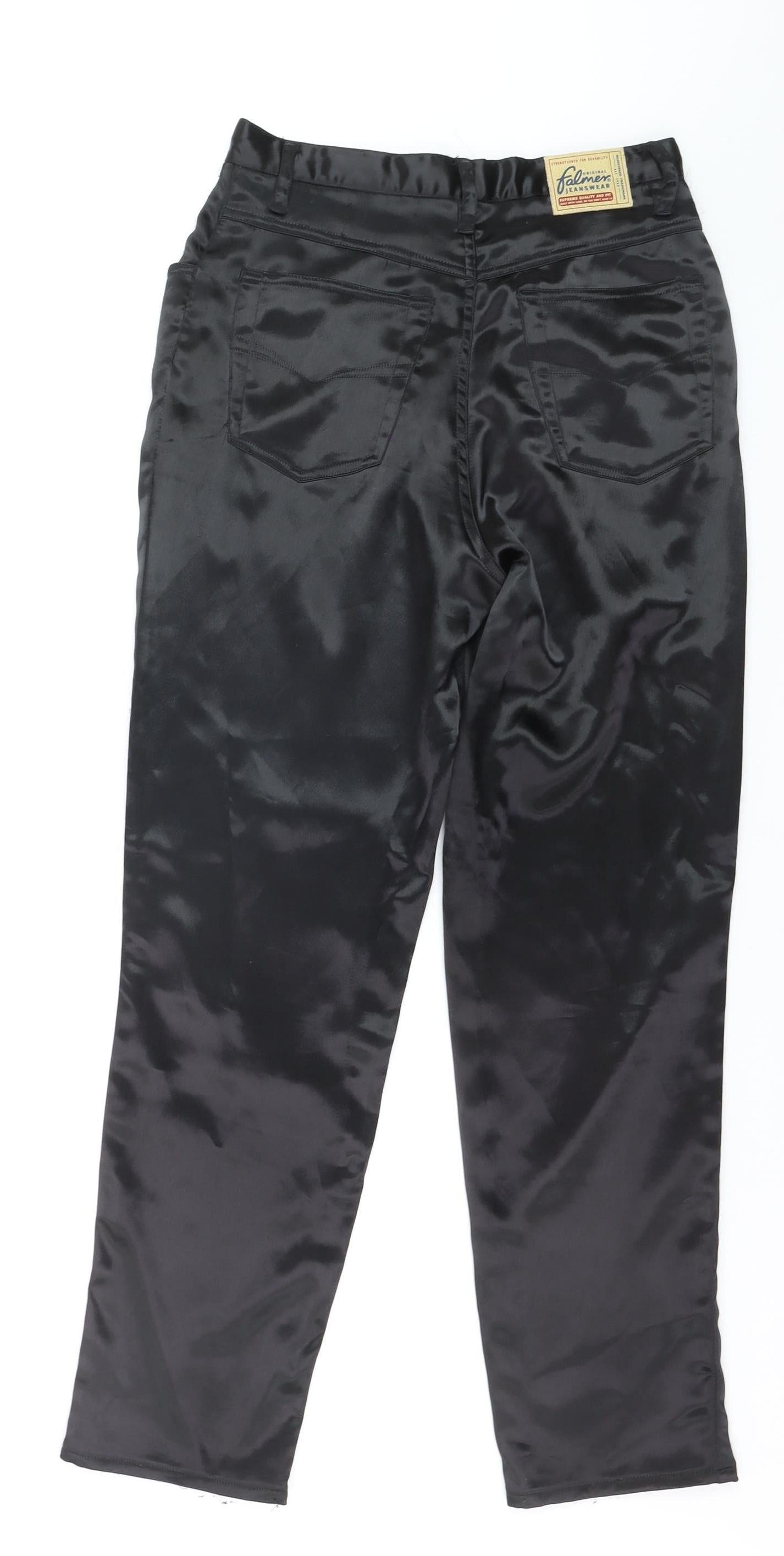 Falmer Women's Black Satin Stretch Straight Trousers Size 12 Regular