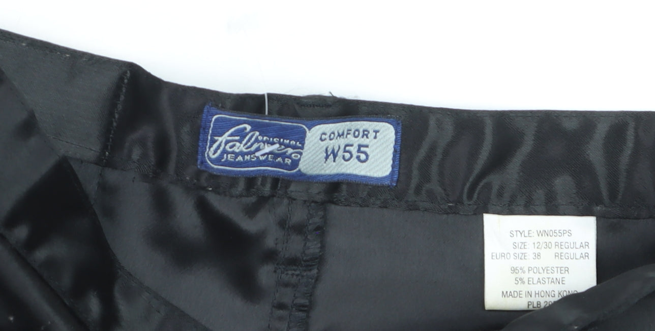 Falmer Women's Black Satin Stretch Straight Trousers Size 12 Regular