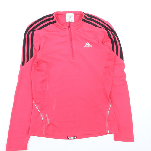 Adidas Womens Pink 1/4 Zip Long Sleeve Pullover Sweatshirt Size 12