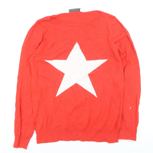 Mint Velvet Women Red Crew Neck Star Pullover Jumper Size 10