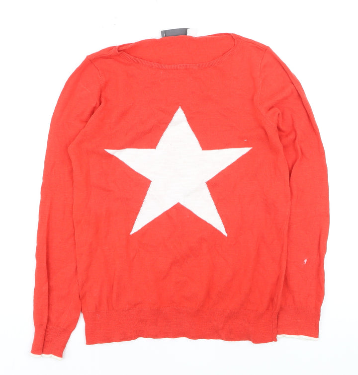 Mint Velvet Women Red Crew Neck Star Pullover Jumper Size 10