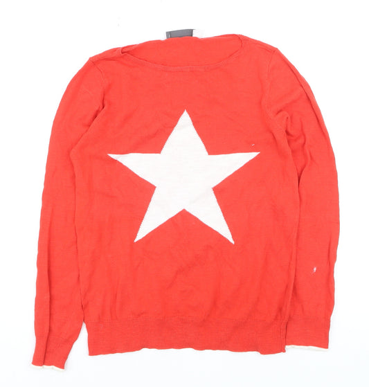 Mint Velvet Women Red Crew Neck Star Pullover Jumper Size 10