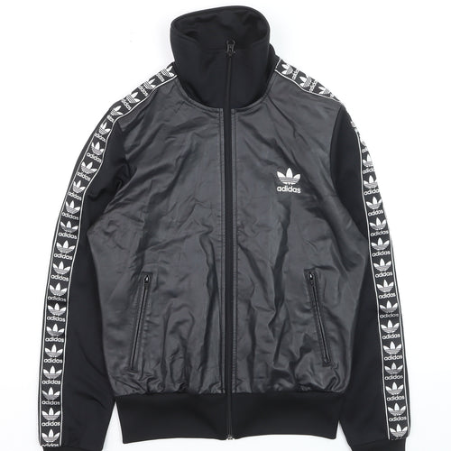 Adidas Womens Black Bomber Jacket Size 10 Full Zip Logo Sportswear