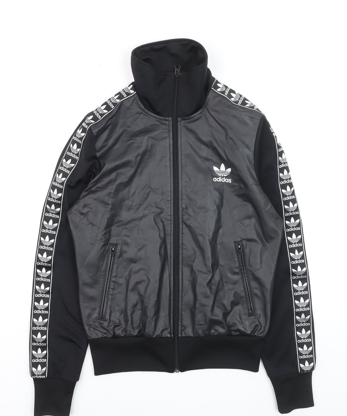 Adidas Womens Black Bomber Jacket Size 10 Full Zip Logo Sportswear