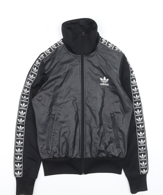 Adidas Womens Black Bomber Jacket Size 10 Full Zip Logo Sportswear