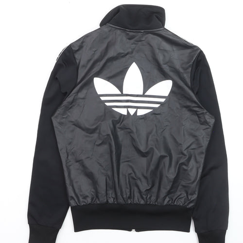 Adidas Womens Black Bomber Jacket Size 10 Full Zip Logo Sportswear