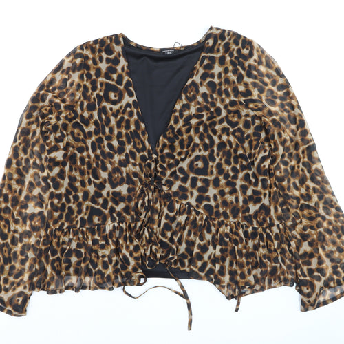 Boohoo Women’s Leopard Print Wrap Blouse UK 22 Long Sleeve Plus Size