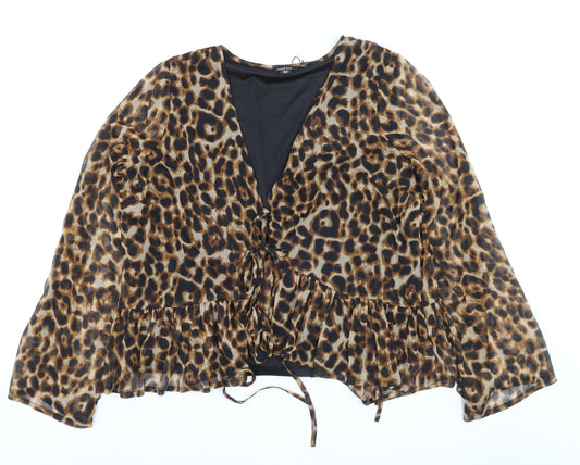 Boohoo Women’s Leopard Print Wrap Blouse UK 22 Long Sleeve Plus Size