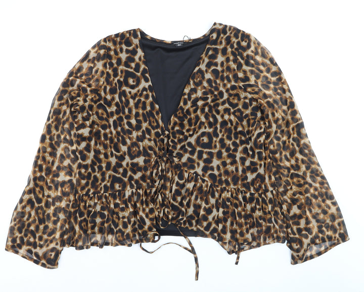Boohoo Women’s Leopard Print Wrap Blouse UK 22 Long Sleeve Plus Size