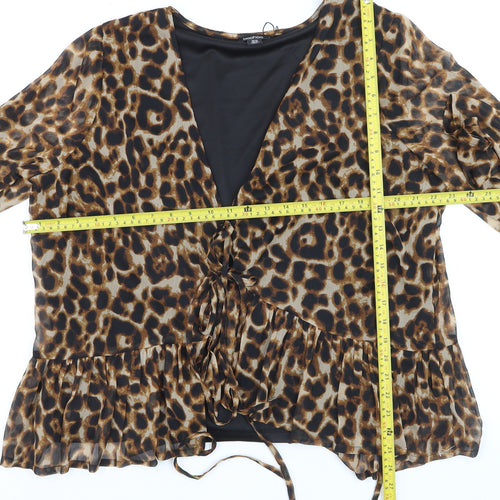 Boohoo Women’s Leopard Print Wrap Blouse UK 22 Long Sleeve Plus Size
