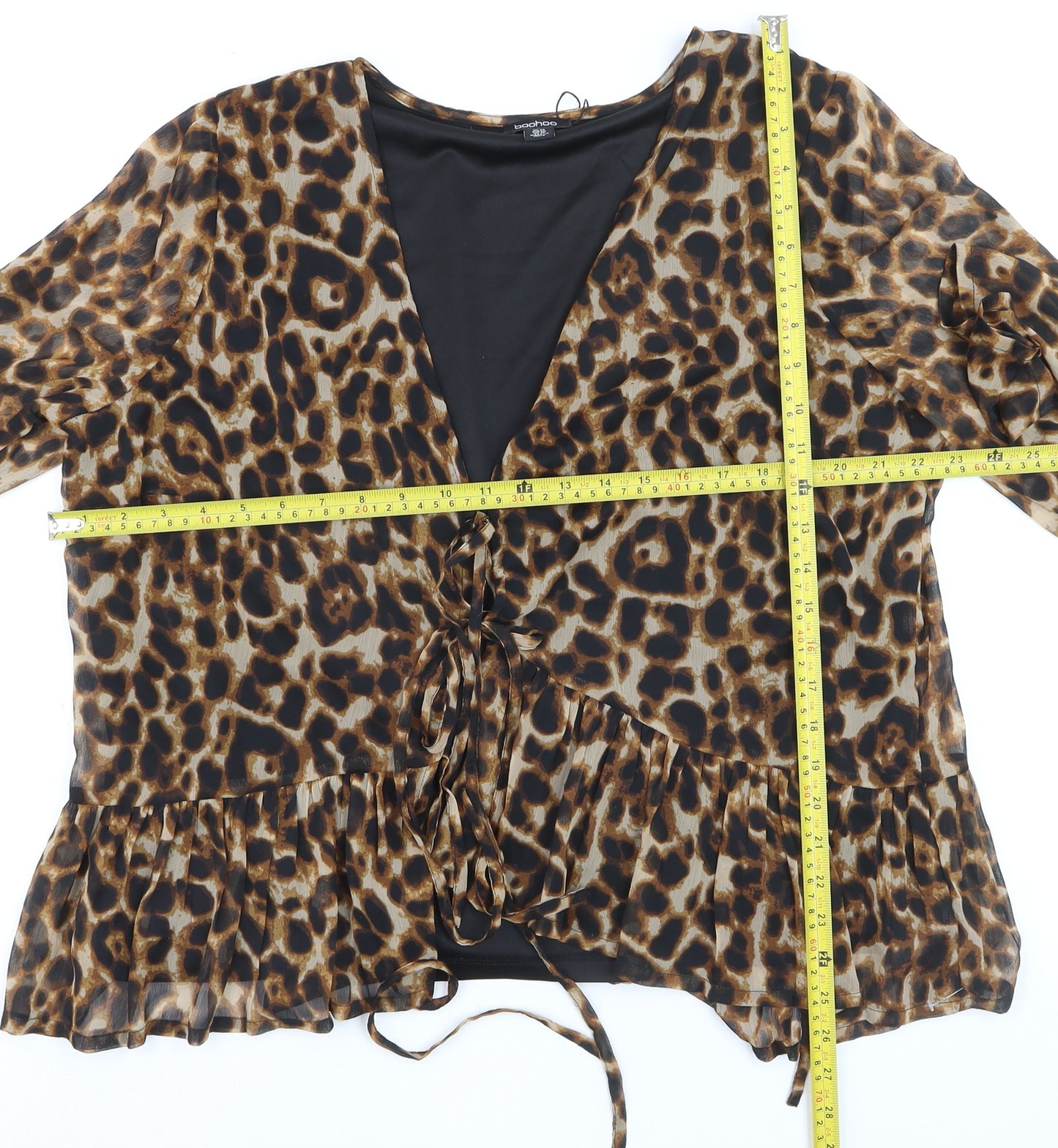 Boohoo Women’s Leopard Print Wrap Blouse UK 22 Long Sleeve Plus Size