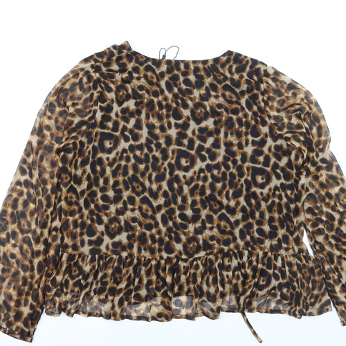 Boohoo Women’s Leopard Print Wrap Blouse UK 22 Long Sleeve Plus Size