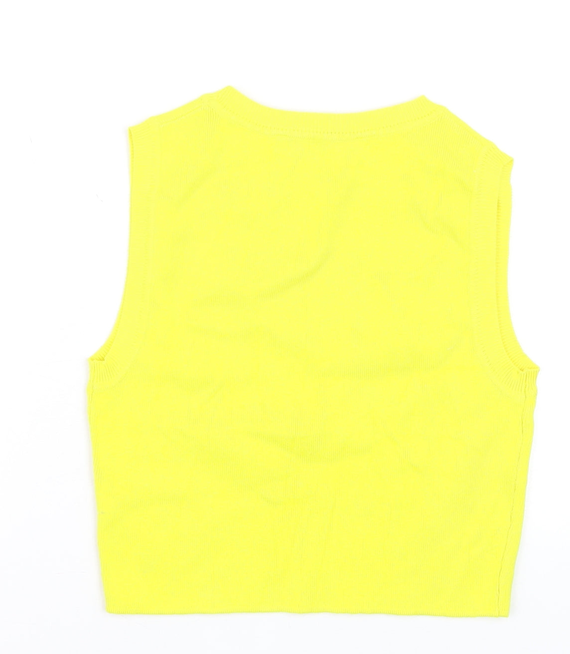 ZARA Women Yellow Cropped Ribbed Tank Top Size 12 Cotton Blend