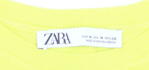 ZARA Women Yellow Cropped Ribbed Tank Top Size 12 Cotton Blend