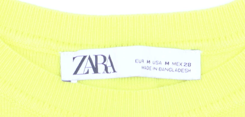 ZARA Women Yellow Cropped Ribbed Tank Top Size 12 Cotton Blend