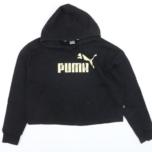 Puma Boys Black Gold Logo Pullover Hoodie Size S