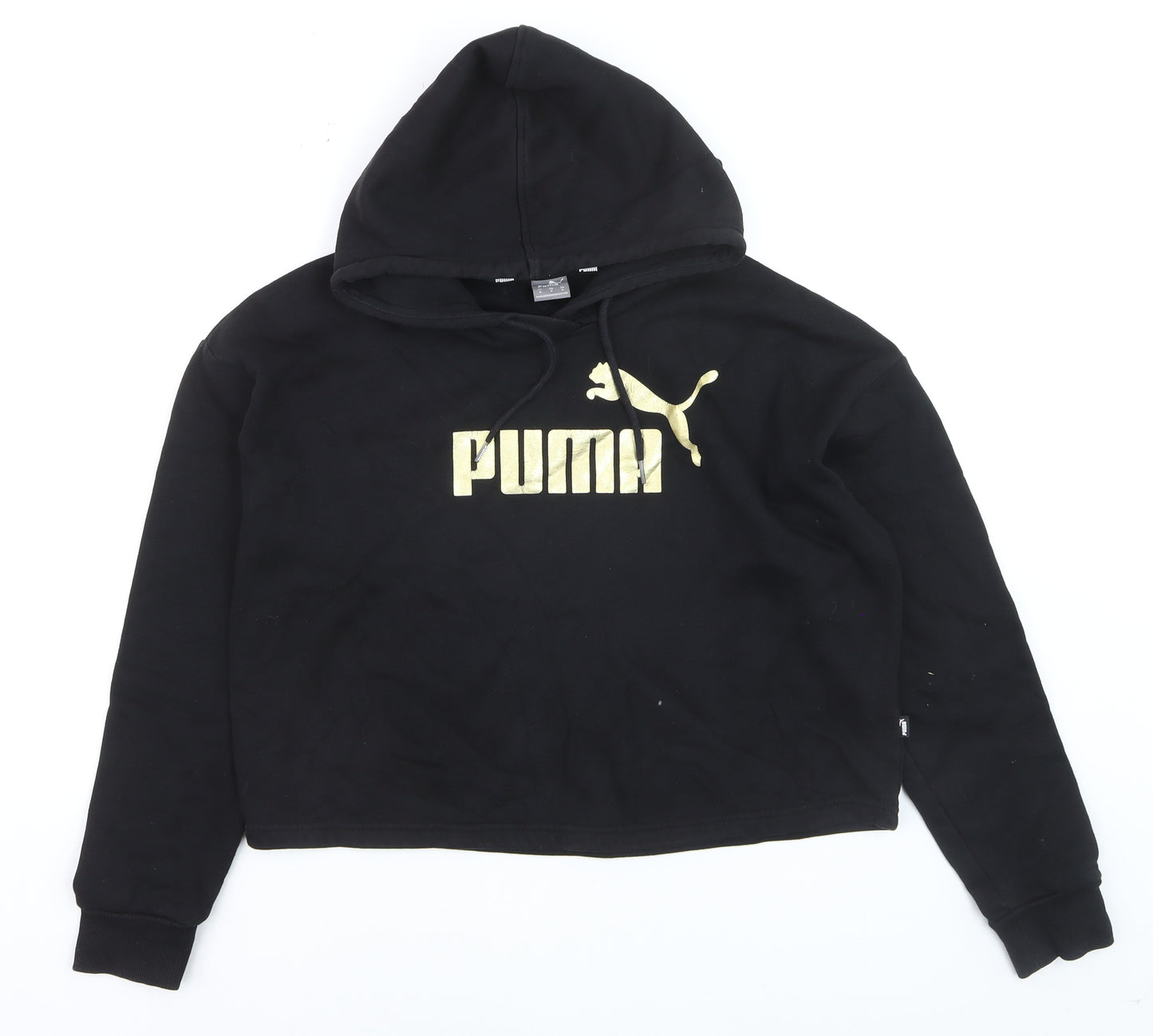 Puma Boys Black Gold Logo Pullover Hoodie Size S