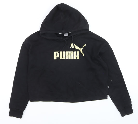 Puma Boys Black Gold Logo Pullover Hoodie Size S