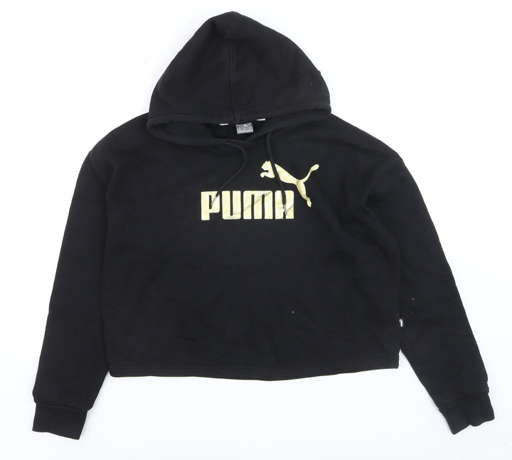 Puma Boys Black Gold Logo Pullover Hoodie Size S