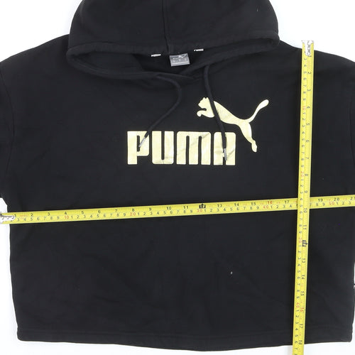 Puma Boys Black Gold Logo Pullover Hoodie Size S