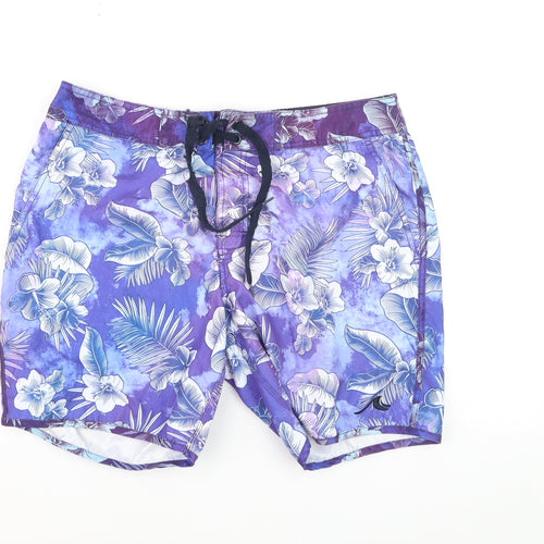 FSBN Men's Purple Floral Hawaiian Swim Shorts M