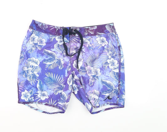 FSBN Men's Purple Floral Hawaiian Swim Shorts M