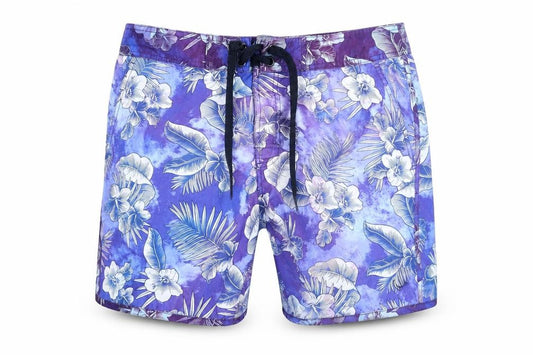 FSBN Men's Purple Floral Hawaiian Swim Shorts M