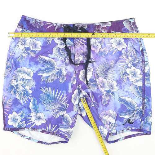 FSBN Men's Purple Floral Hawaiian Swim Shorts M