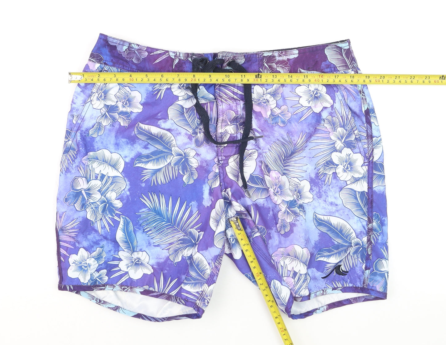FSBN Men's Purple Floral Hawaiian Swim Shorts M