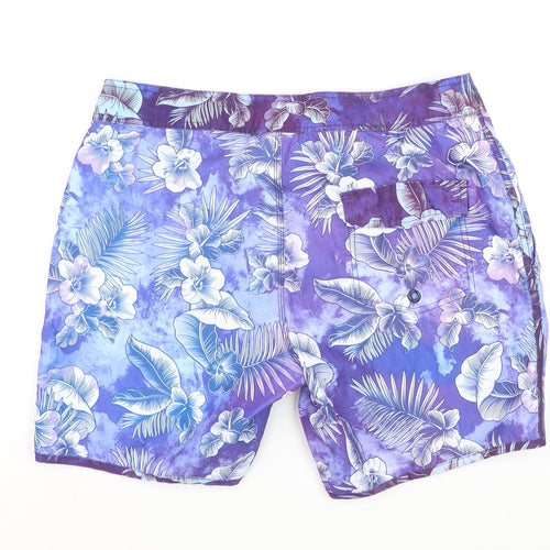FSBN Men's Purple Floral Hawaiian Swim Shorts M