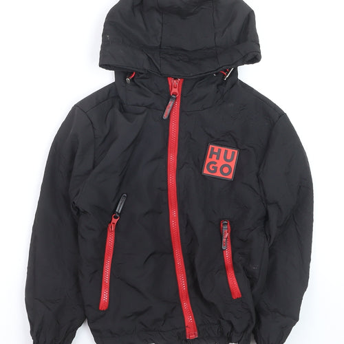 HUGO BOSS Boys Black Red Full Zip Hoodie Size 4 Years Cotton Hooded