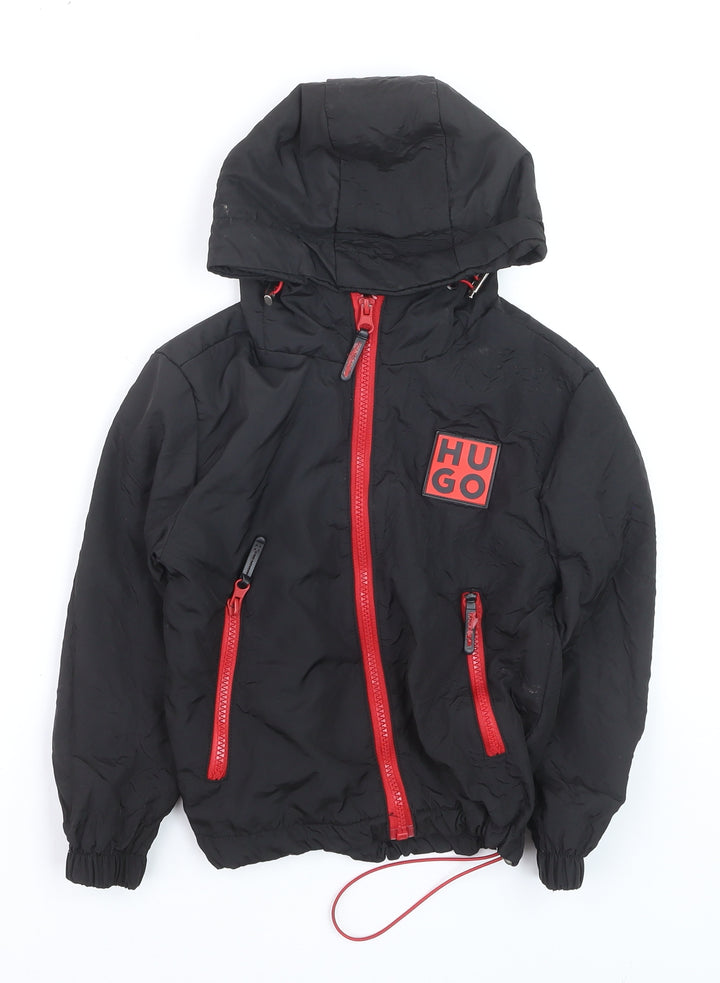 HUGO BOSS Boys Black Red Full Zip Hoodie Size 4 Years Cotton Hooded