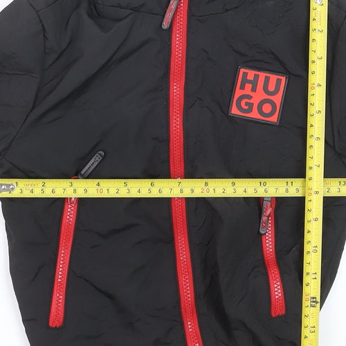 HUGO BOSS Boys Black Red Full Zip Hoodie Size 4 Years Cotton Hooded