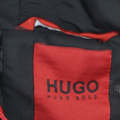 HUGO BOSS Boys Black Red Full Zip Hoodie Size 4 Years Cotton Hooded