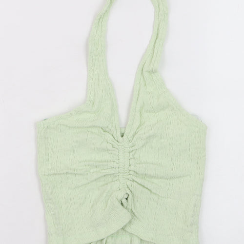 Stradivarius Women Green Cropped Halter Tank Top Size S