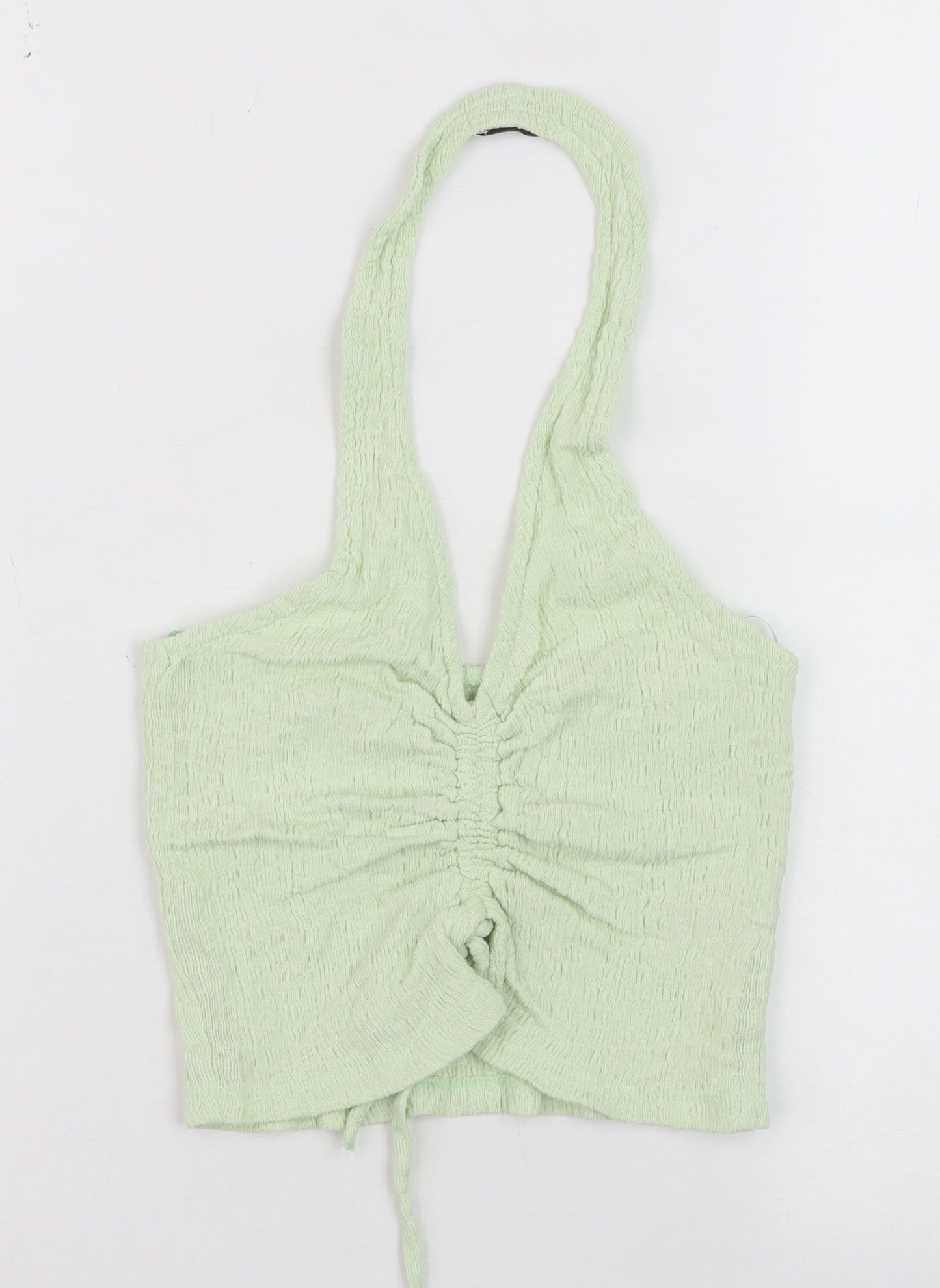 Stradivarius Women Green Cropped Halter Tank Top Size S