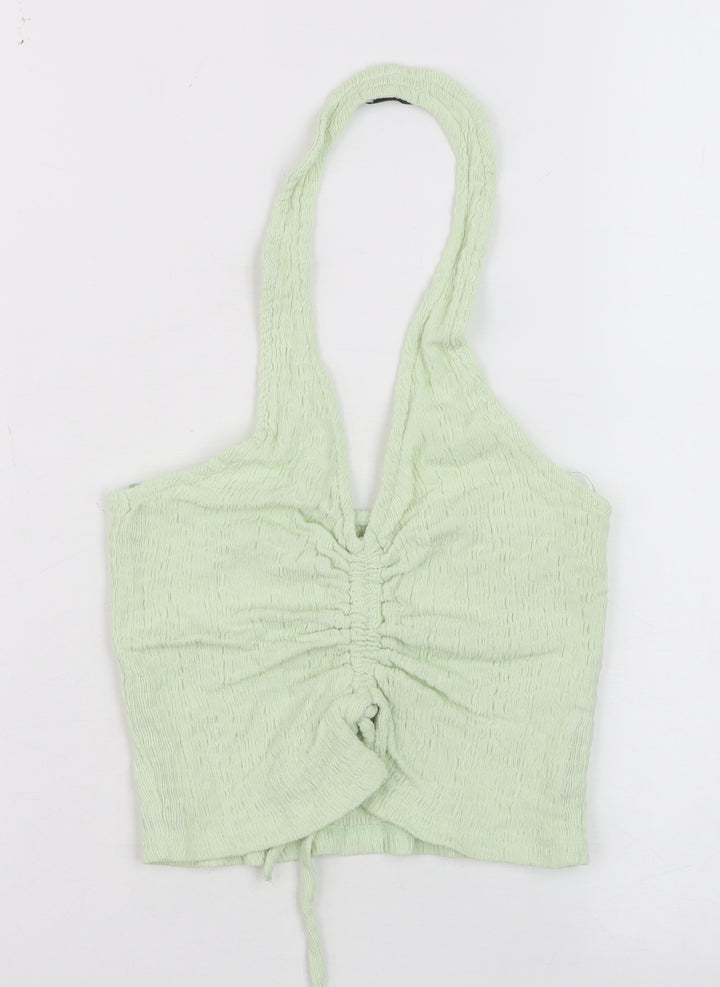Stradivarius Women Green Cropped Halter Tank Top Size S