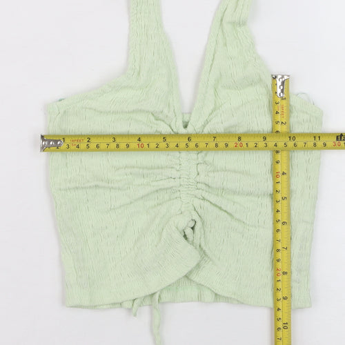 Stradivarius Women Green Cropped Halter Tank Top Size S