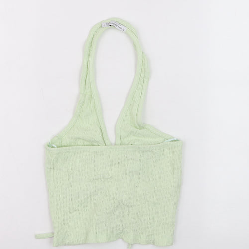 Stradivarius Women Green Cropped Halter Tank Top Size S