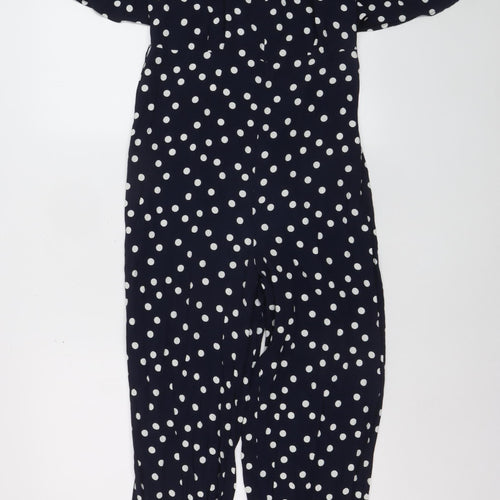 Zara Womens Navy Polka Dot Wide-Leg Jumpsuit Size 14