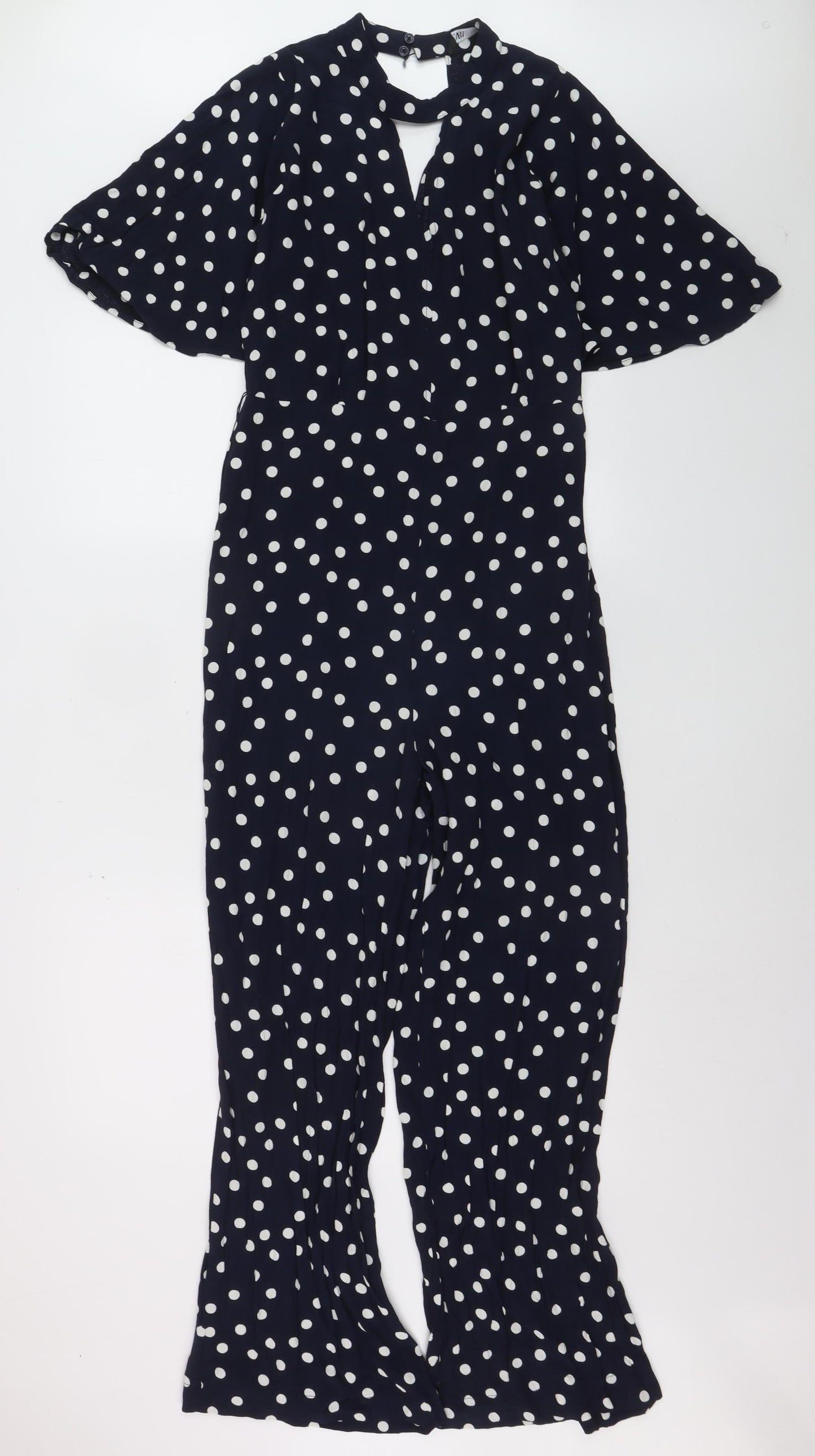 Zara Womens Navy Polka Dot Wide-Leg Jumpsuit Size 14