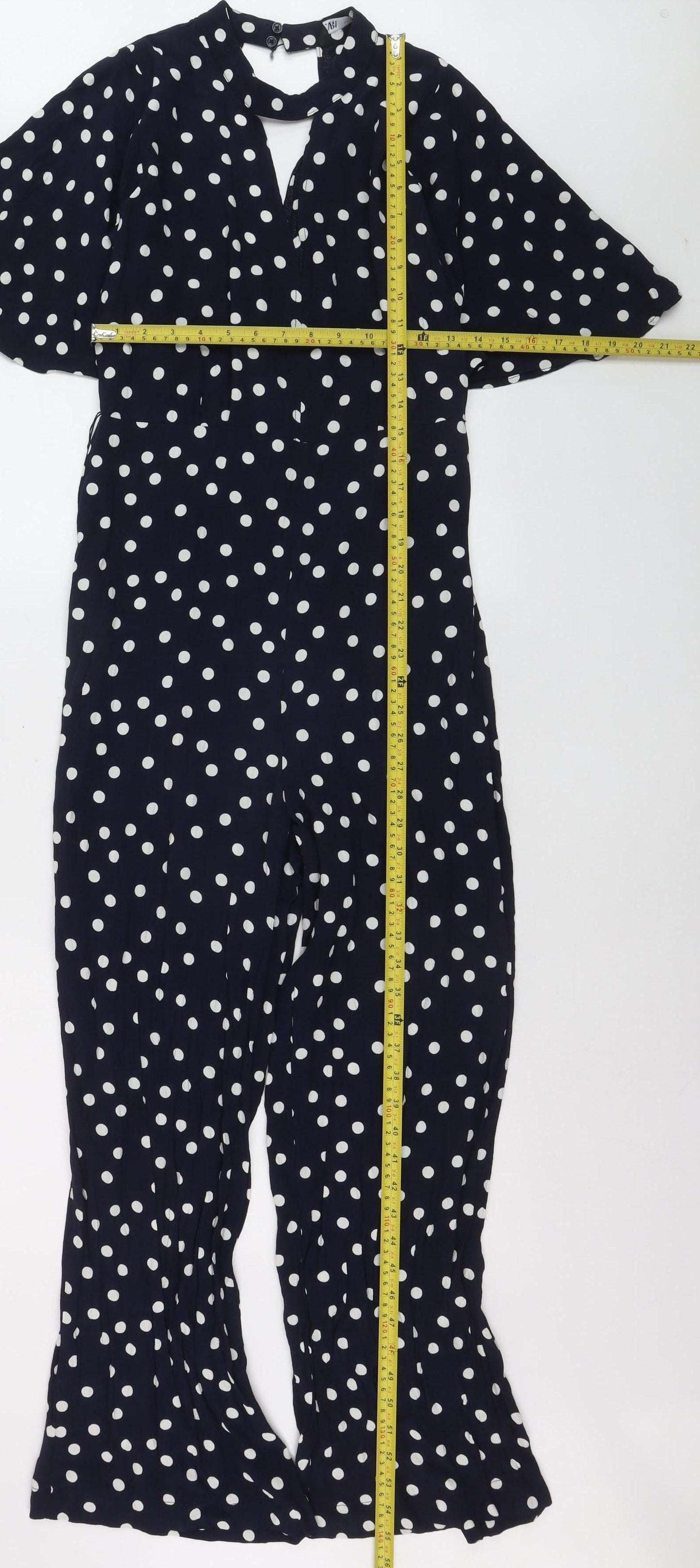 Zara Womens Navy Polka Dot Wide-Leg Jumpsuit Size 14