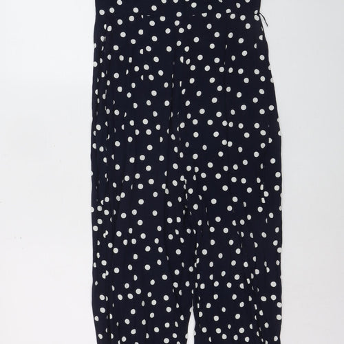 Zara Womens Navy Polka Dot Wide-Leg Jumpsuit Size 14