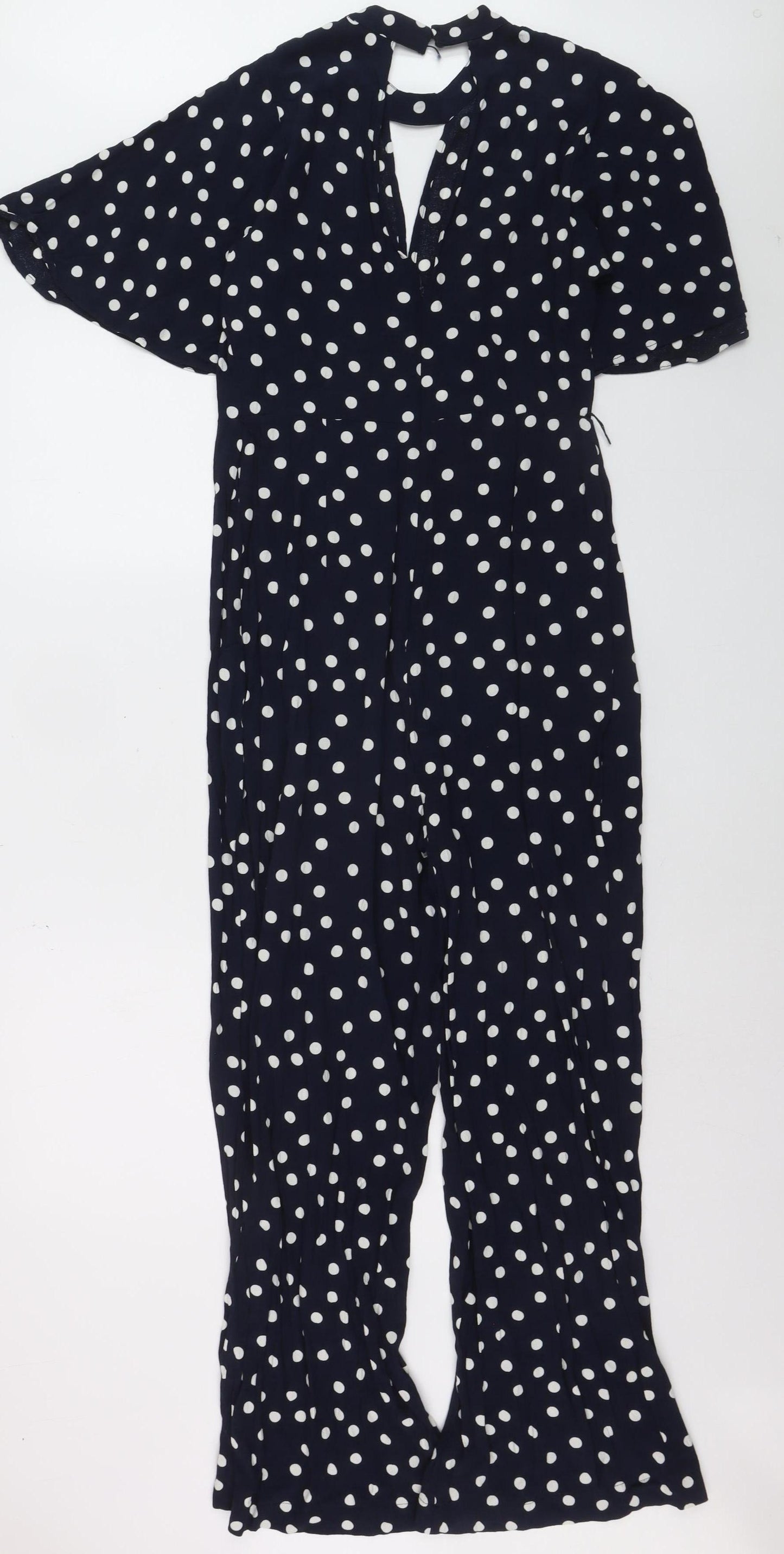Zara Womens Navy Polka Dot Wide-Leg Jumpsuit Size 14