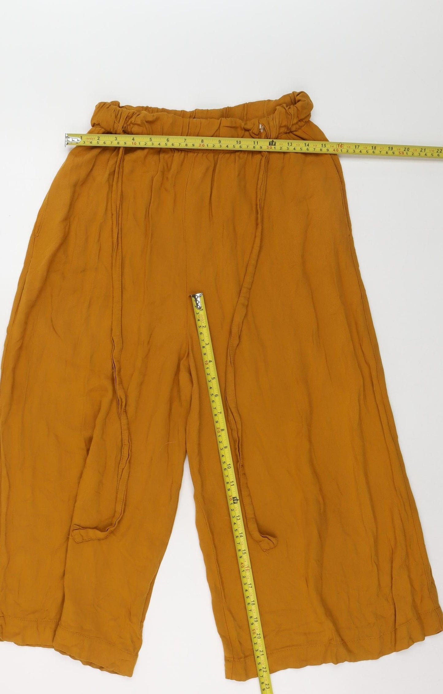 Pull&Bear Womens Yellow Wide-Leg Viscose Culottes Size 14