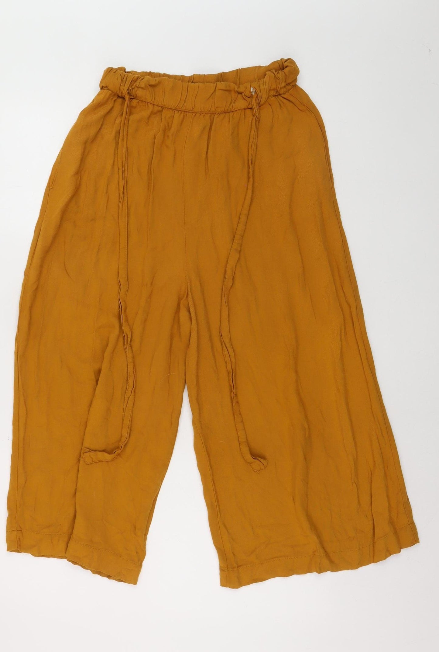 Pull&Bear Womens Yellow Wide-Leg Viscose Culottes Size 14